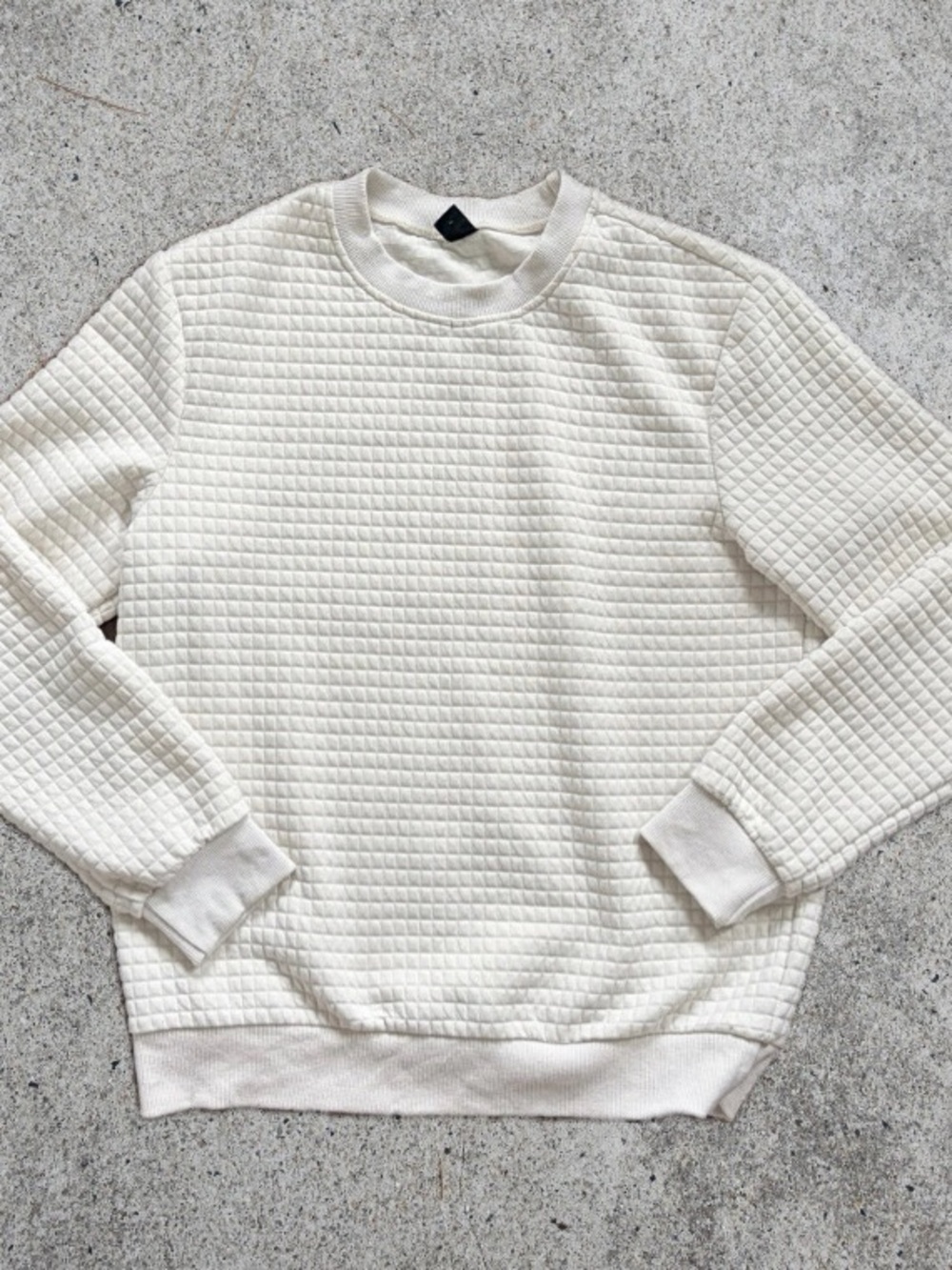 Unisex Cream Waffle Knit Crewneck Sweater - Small